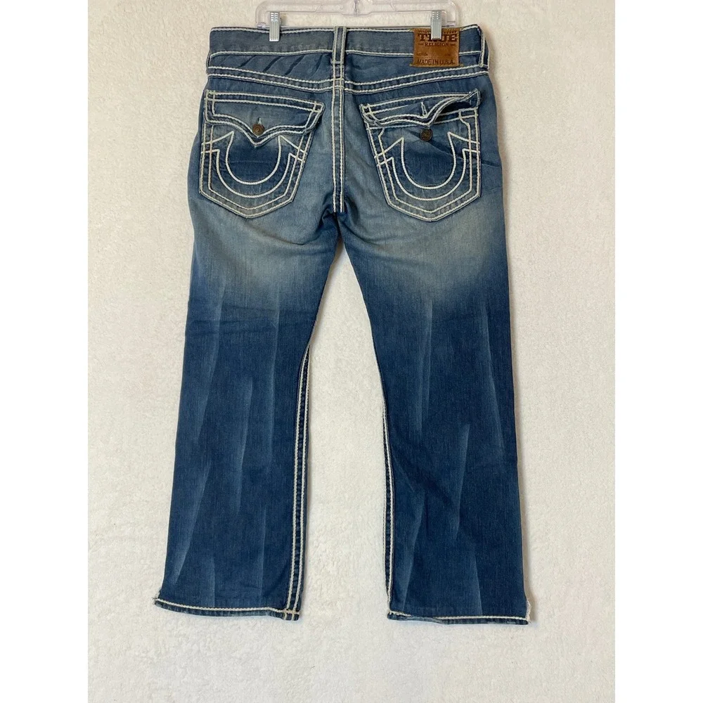 True Religion Mens Super T Straight Jeans Blue White Stitch Made in USA Size 34